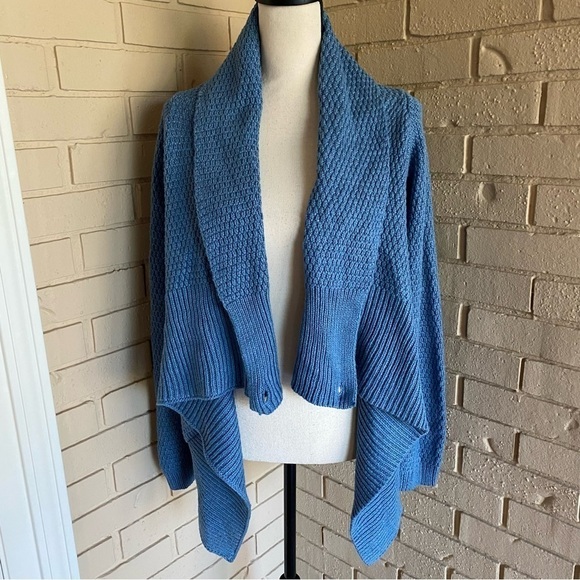 Matilda Jane Envision This Wrap sweater sz Large L Top Blue Chunky knit Cardigan - Picture 4 of 13